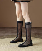 Comfy Black Hollow Out Breathable Splicing Chunky Boots