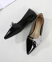 Comfy Black Pointed Toe Zircon Splicing Flat Shoes For Women