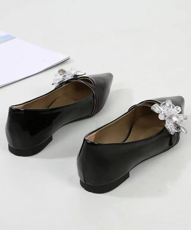 Comfy Black Pointed Toe Zircon Splicing Flat Shoes For Women