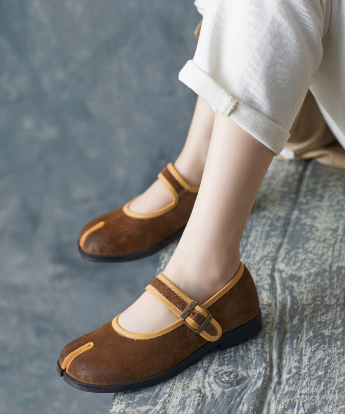 Comfy Caramel Splicing Buckle Strap Flats Shoes