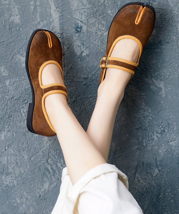 Comfy Caramel Splicing Buckle Strap Flats Shoes