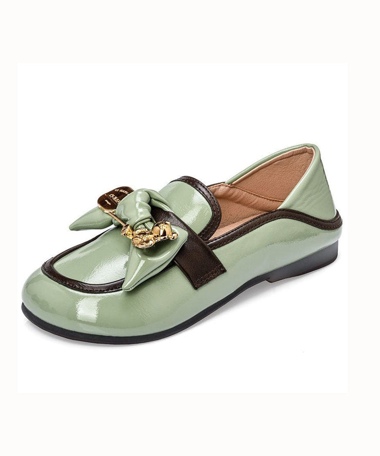 Comfy Green Faux Leather Splicing Bow Loafers For Women