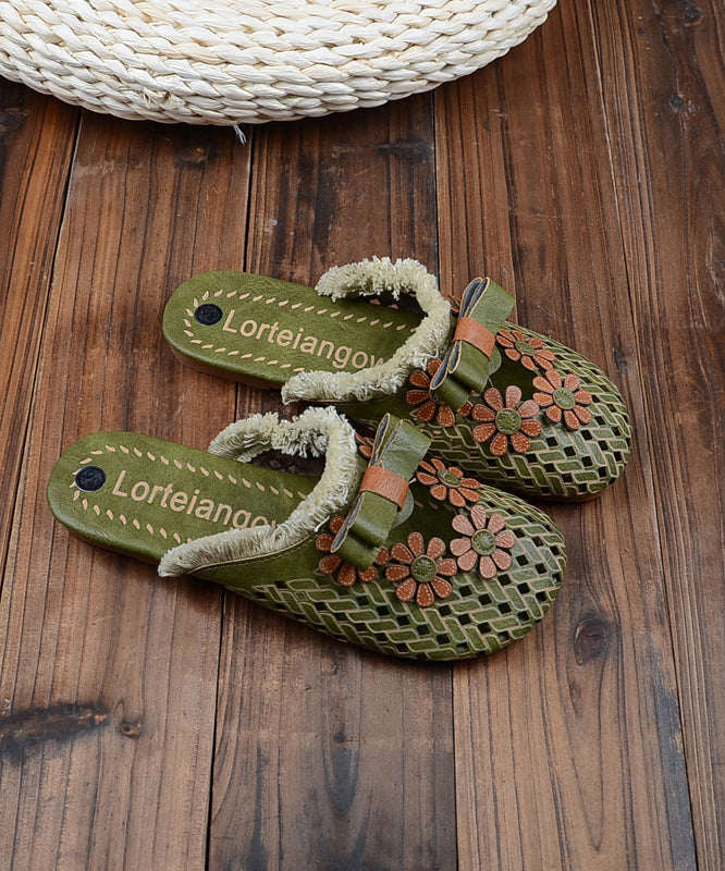 Comfy Green Floral Splicing Hollow Out Slide Sandals