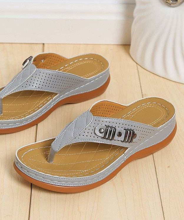 Comfy Grey Beach Flip Flops Faux Leather 2023 Splicing Rivet