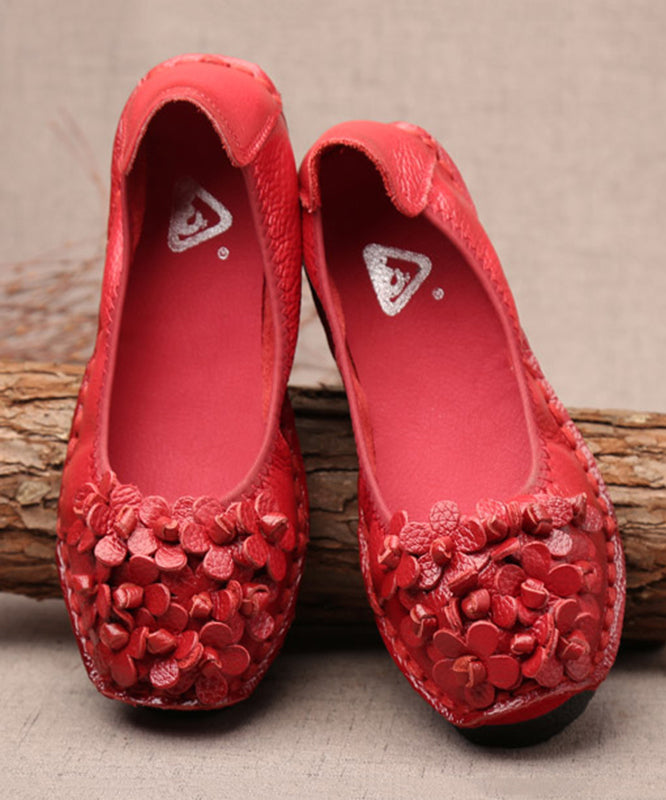 Comfy Mulberry Cowhide Leather Flower Splicing Flat Shoes