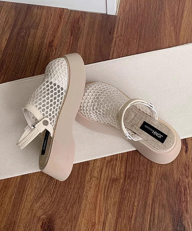 Comfy Platform Beige Breathable Mesh Slide Sandals