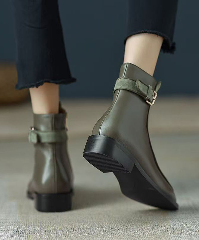 Comfy Stylish Splicing Chunky Boots Green Sheepskin