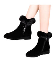 Comfy Warm Wedge Boots Black Fuzzy Wool Lined