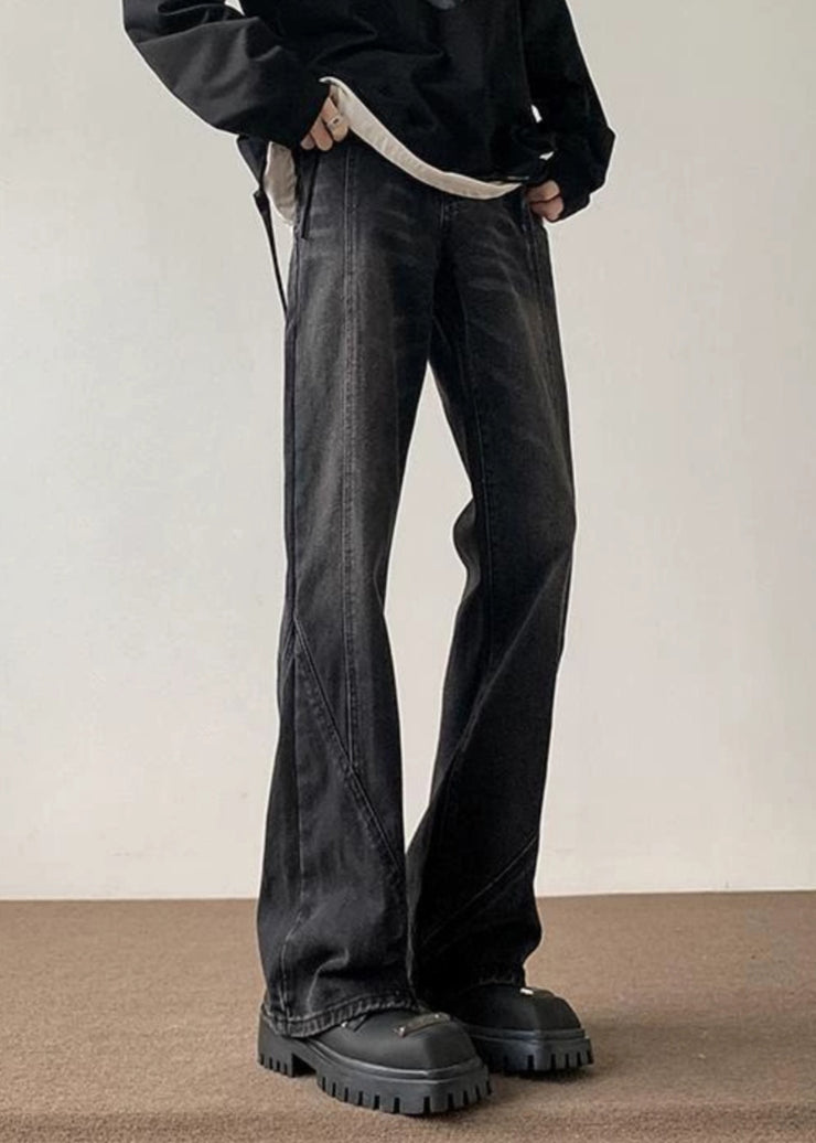 Cool Black Pockets Patchwork Slim Fit Denim Mens Pants Fall