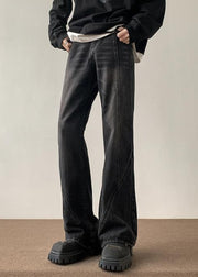 Cool Black Pockets Patchwork Slim Fit Denim Mens Pants Fall