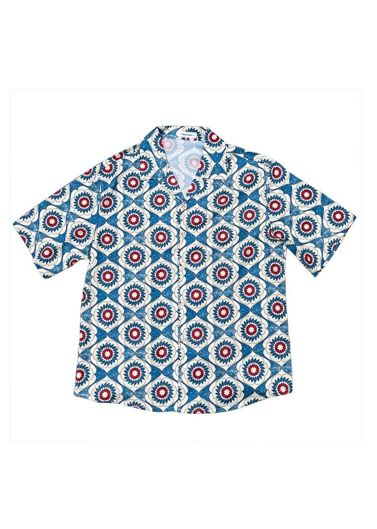 Cool Blue Peter Pan Collar Print Cotton Men&