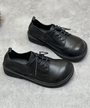 Cowhide Leather Flat Shoes Lace Up Flat Feet Shoes