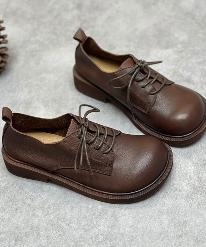 Cowhide Leather Flat Shoes Lace Up Flat Feet Shoes