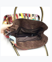 Cowhide Snake Striped Patchwork Durable Tote Handbag