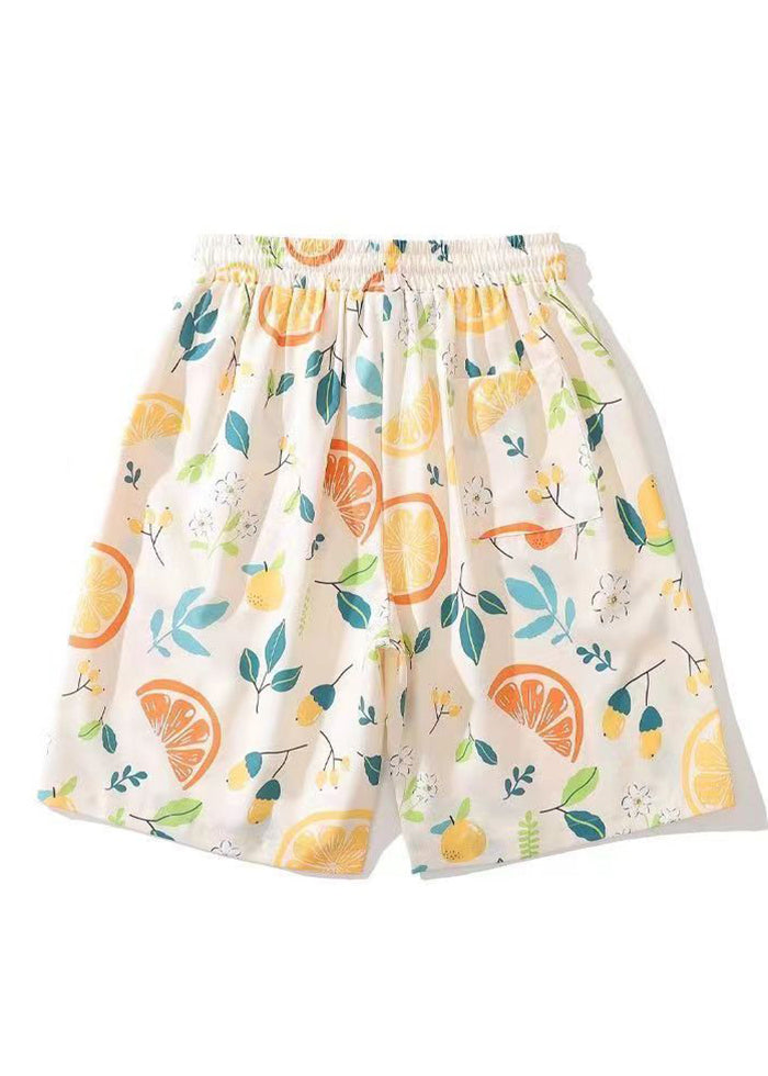 Cozy Apricot Print Pockets Cotton Summer Mens Shorts