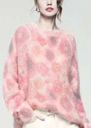 Cozy Pink Oversized Tie Dye Knit Loose Sweater Spring