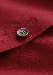 Red Linen Shirt Dress Casual Oversize Spring Maxi Dresses - bagstylebliss