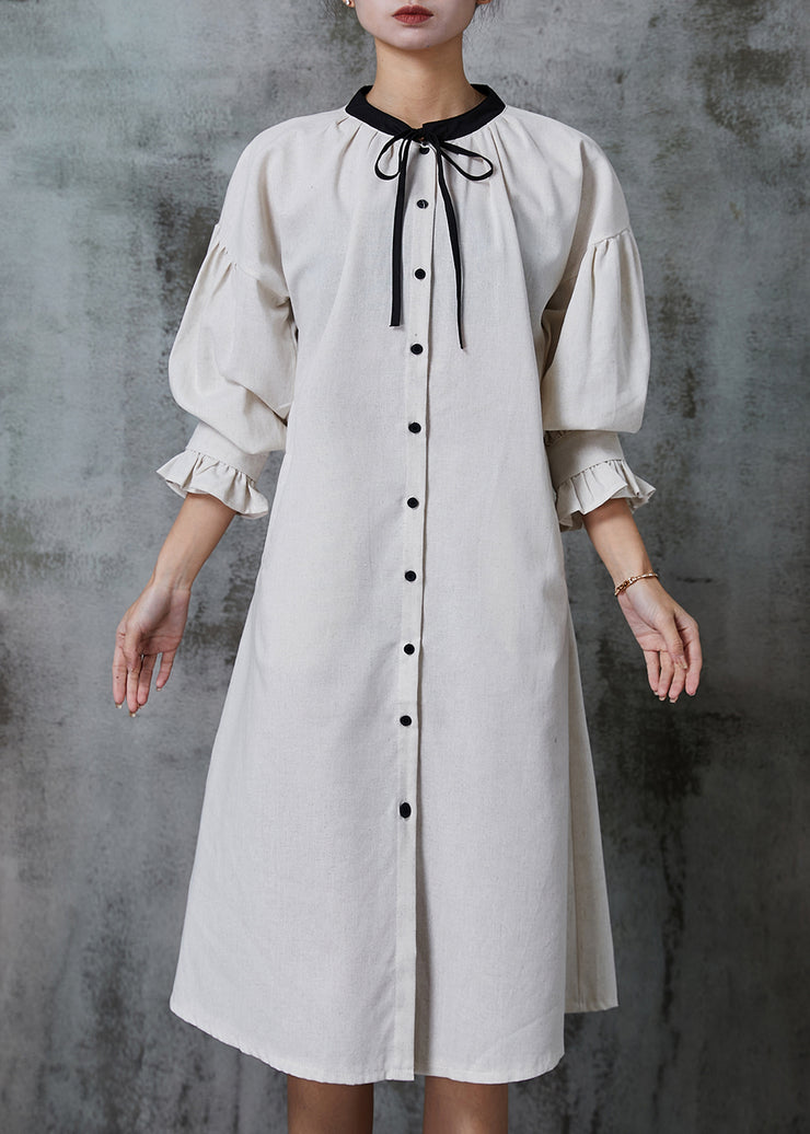 Cute Apricot Silm Fit Cotton Shirt Dress Spring