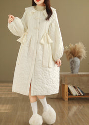 Cute Beige Peter Pan Collar Fine Cotton Filled Coat Lantern Sleeve