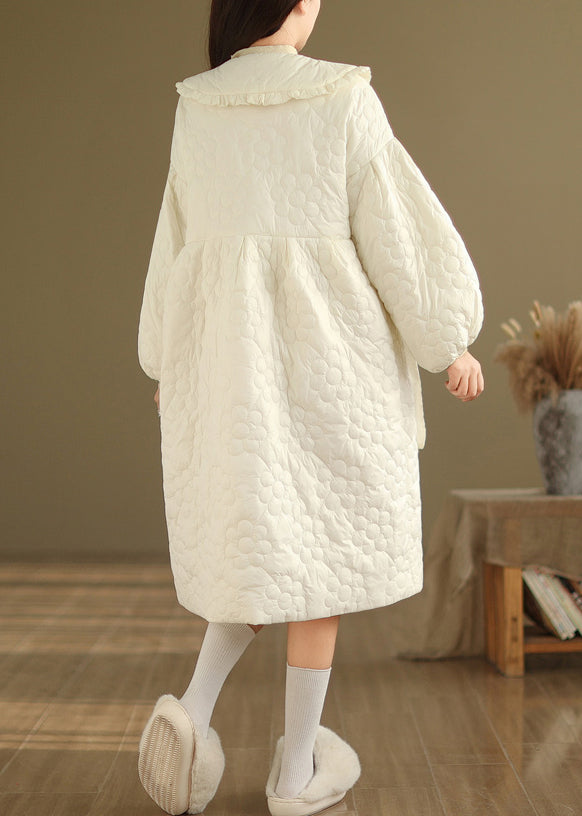 Cute Beige Peter Pan Collar Fine Cotton Filled Coat Lantern Sleeve