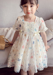 Cute Beige Ruffled Butterfly Patchwork Lace Baby Girls Dress Summer