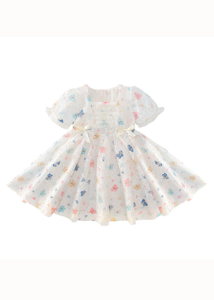 Cute Beige Ruffled Butterfly Patchwork Lace Baby Girls Dress Summer