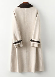 Cute Beige Square Collar Button Woolen Long Coats Fall