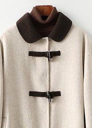 Cute Beige Square Collar Button Woolen Long Coats Fall