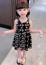 Cute Black Animal Print Patchwork Cotton Girls Slip Long Dress Summer