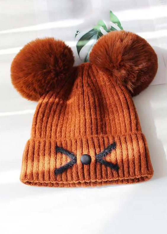 Cute Black Ear Warm Fleece Cotton Knit Bonnie Hat