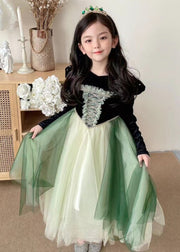 Cute Black Ruffled Tulle Patchwork Girls Party Dress Fall