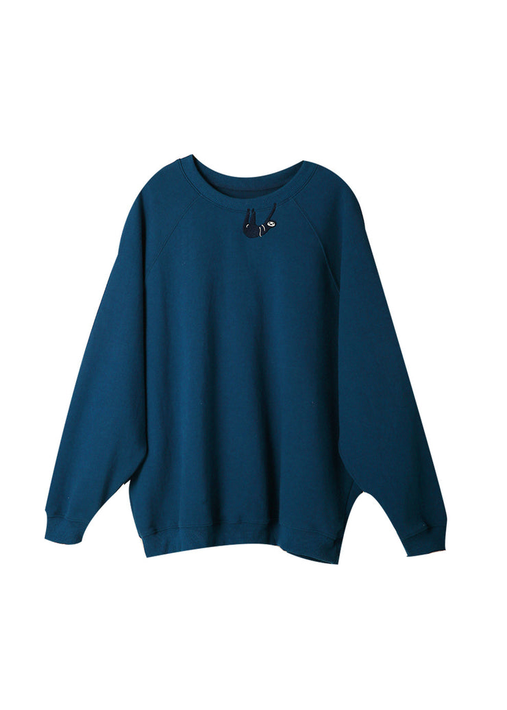 Cute Blue O-Neck Embroideried Cotton Sweatshirts Fall