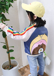 Cute Blue Zip Up Pockets Patchwork Cotton Kids Girls Coat Outwear Fall