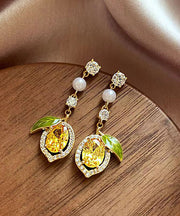 Cute Gold Sterling Silver Alloy Zircon Crystal Pearl Drop Earrings