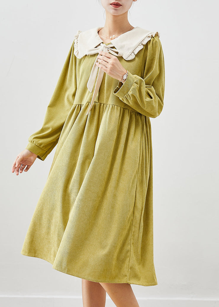 Cute Grass Green Oversized Corduroy Dress Fall