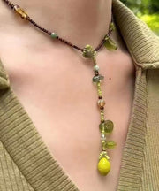 Cute Green Handmade Weaving One Lemon Beading Tassel Pendant Necklace