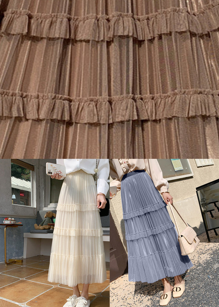 Cute Khaki High Waist Wrinkled Tulle Cake Skirt Spring