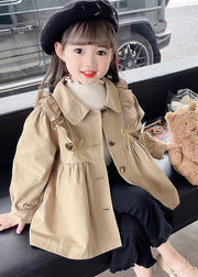 Cute Khaki Peter Pan Collar Wrinkled Button Girls Trench Coat Fall