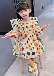 Cute Khaki Ruffled Print Cotton Girls Robe Dresses Long Sleeve