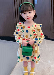 Cute Khaki Ruffled Print Cotton Girls Robe Dresses Long Sleeve