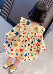 Cute Khaki Ruffled Print Cotton Girls Robe Dresses Long Sleeve