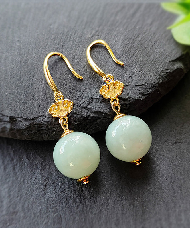 Cute Light Green Sterling Silver Overgild Jade Drop Earrings