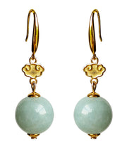 Cute Light Green Sterling Silver Overgild Jade Drop Earrings