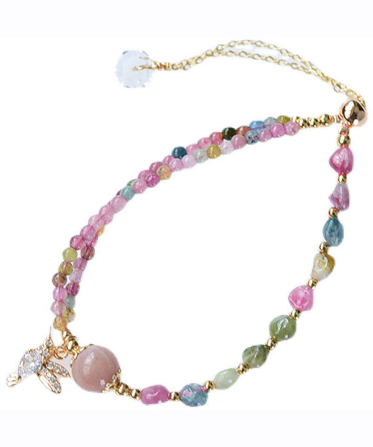 Cute Pink 14K Gold Zircon Jade Crystal Charm Bracelet