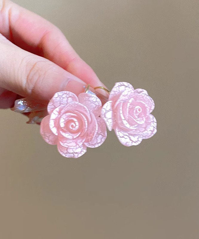 Cute Pink Acrylic Rose Stud Earrings