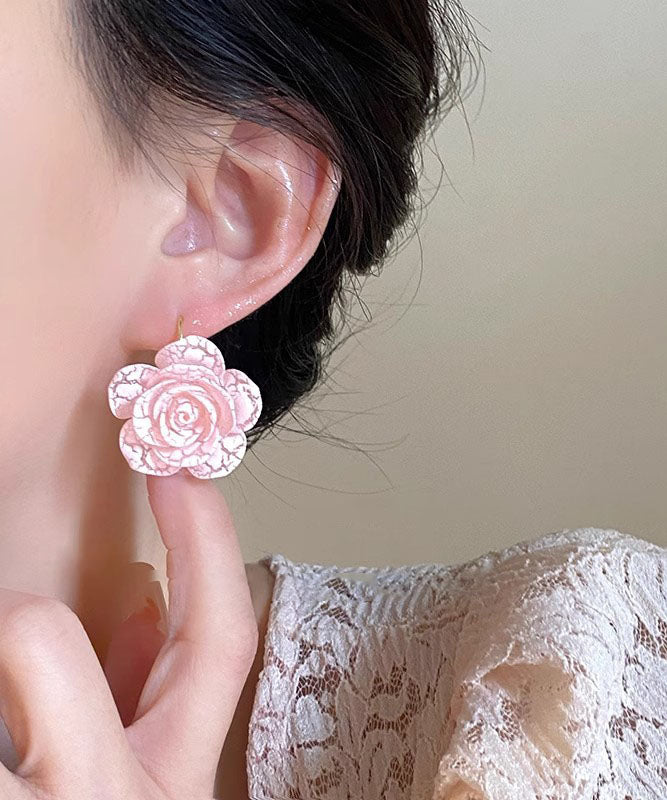 Cute Pink Acrylic Rose Stud Earrings