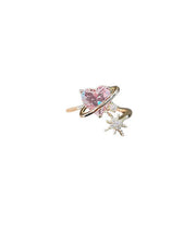 Cute Pink Alloy Zircon Crystal Pearl Love Rings