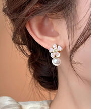 Cute Pink Copper Alloy Floral Pearl Stud Earrings