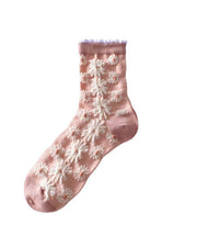 Cute Pink Floral Mid Calf Socks