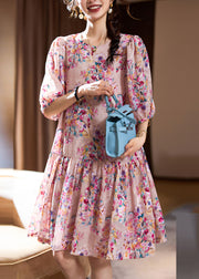 Cute Pink O-Neck Print Patchwork Mid Dresses Summer